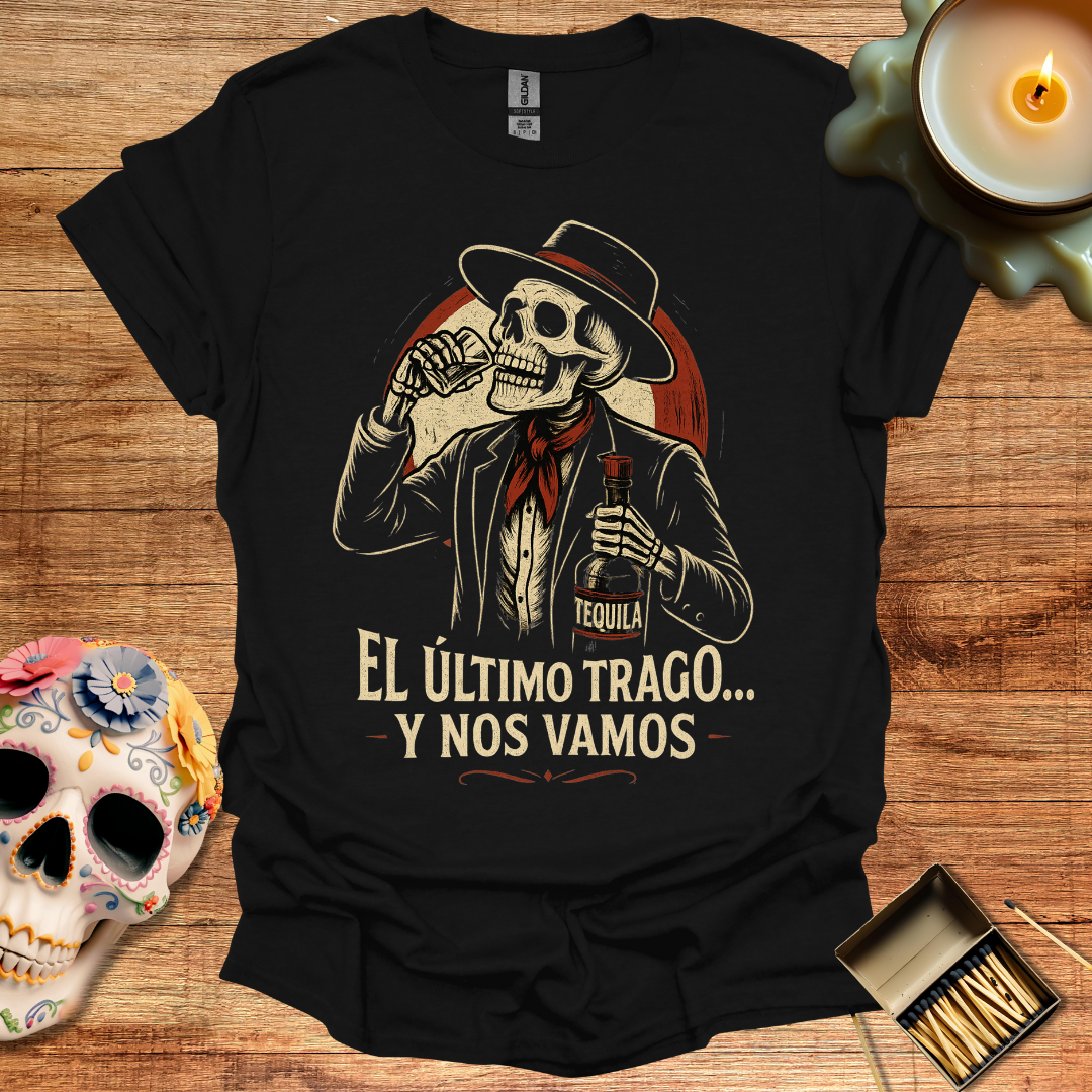 💀 El Último Trago… y Nos Vamos – Camiseta Calavera Cantinero